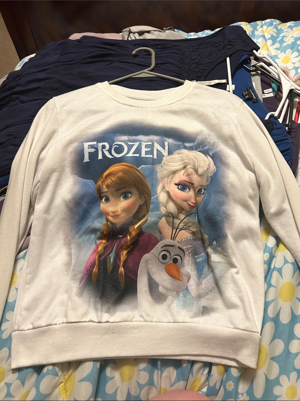 Disney White Frozen Anna Elsa & Olaf Pullover Sweatshirt